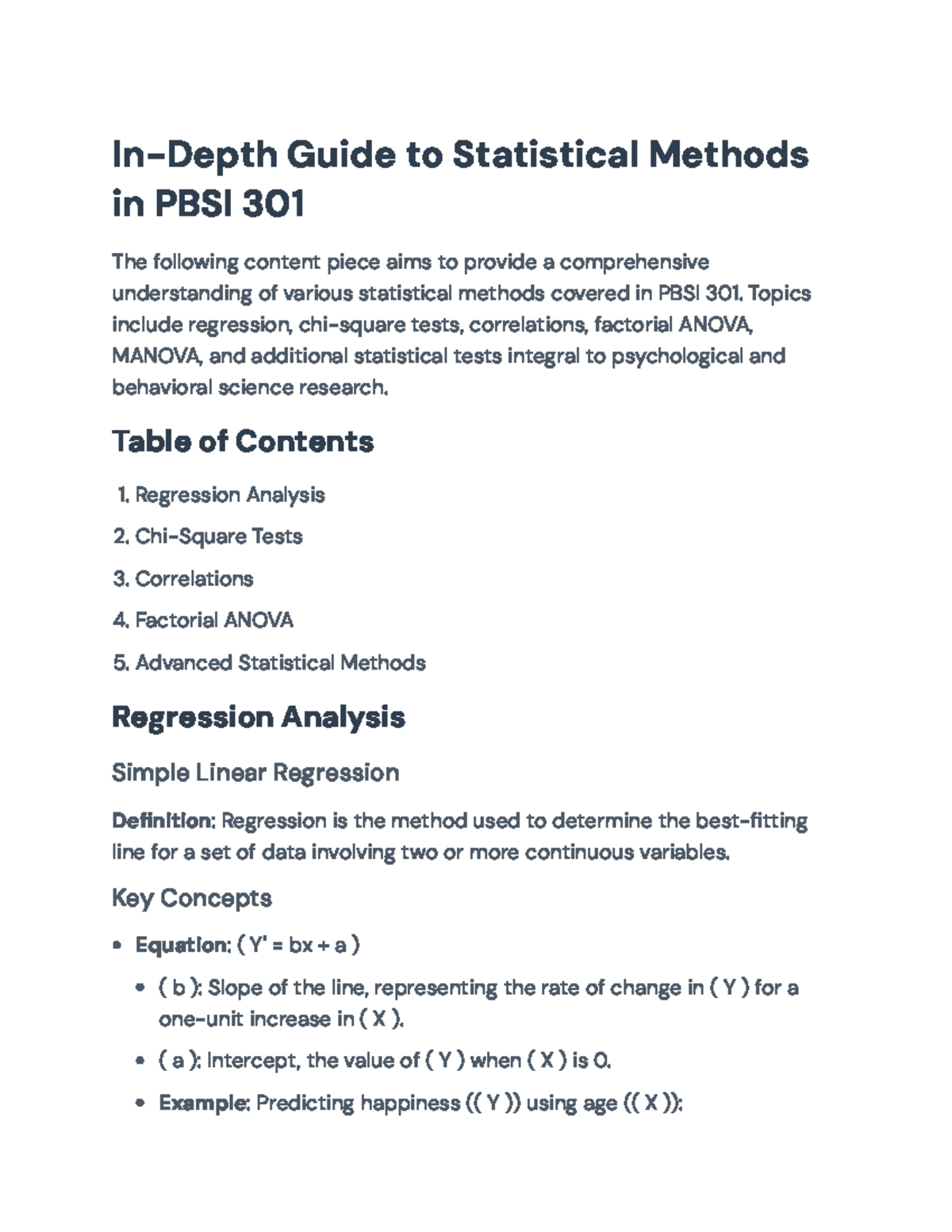 Statistical Methods Overview for PBSI 301 Final Exam Review - Studocu