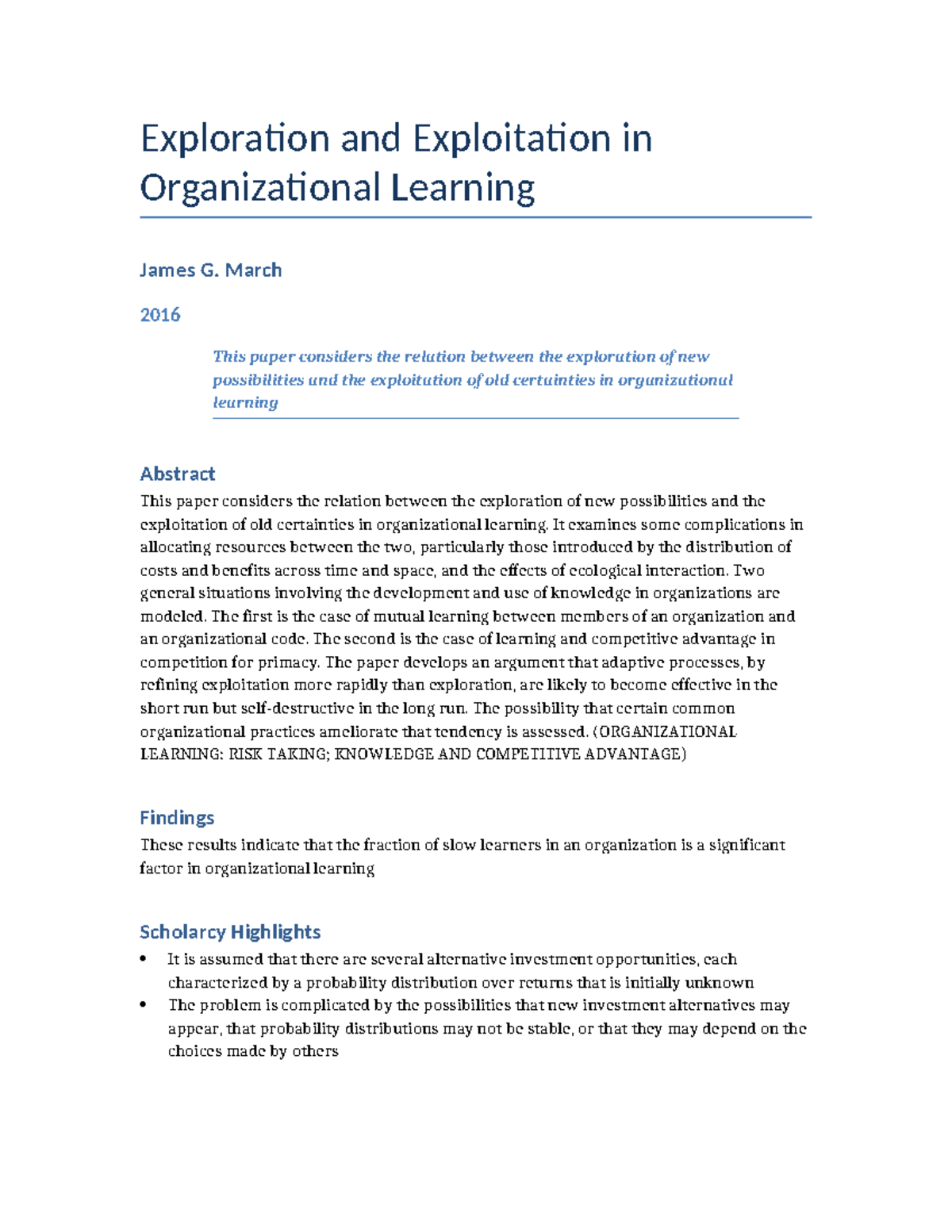 Exploration vs. Exploitation in Org Learning: Insights from March 2016 ...