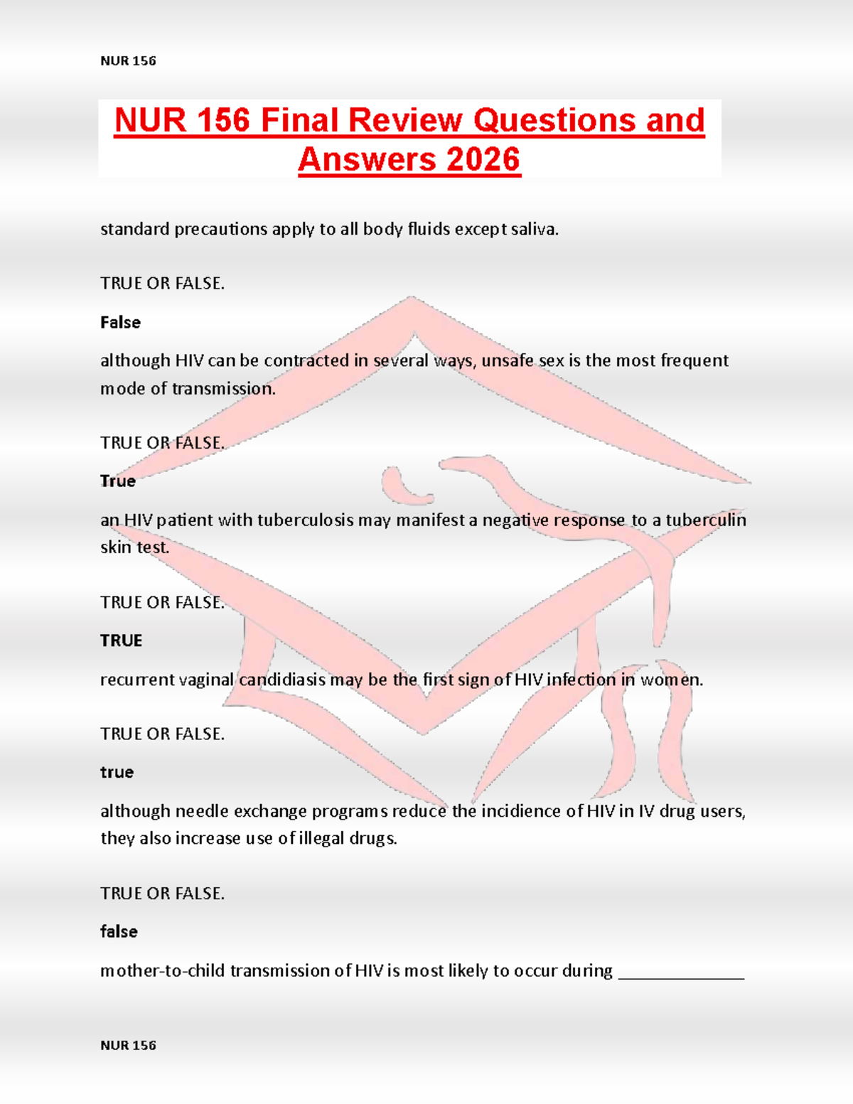 NUR 156 Final Exam Review: Key Questions & Answers 2026 - Studocu