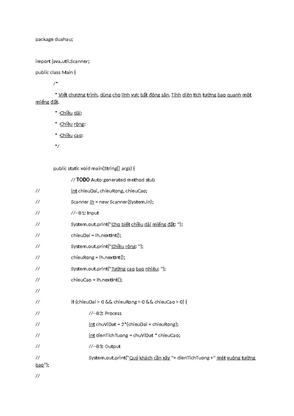 Java Program for Real Estate Area Calculation - Package duahau - Studocu
