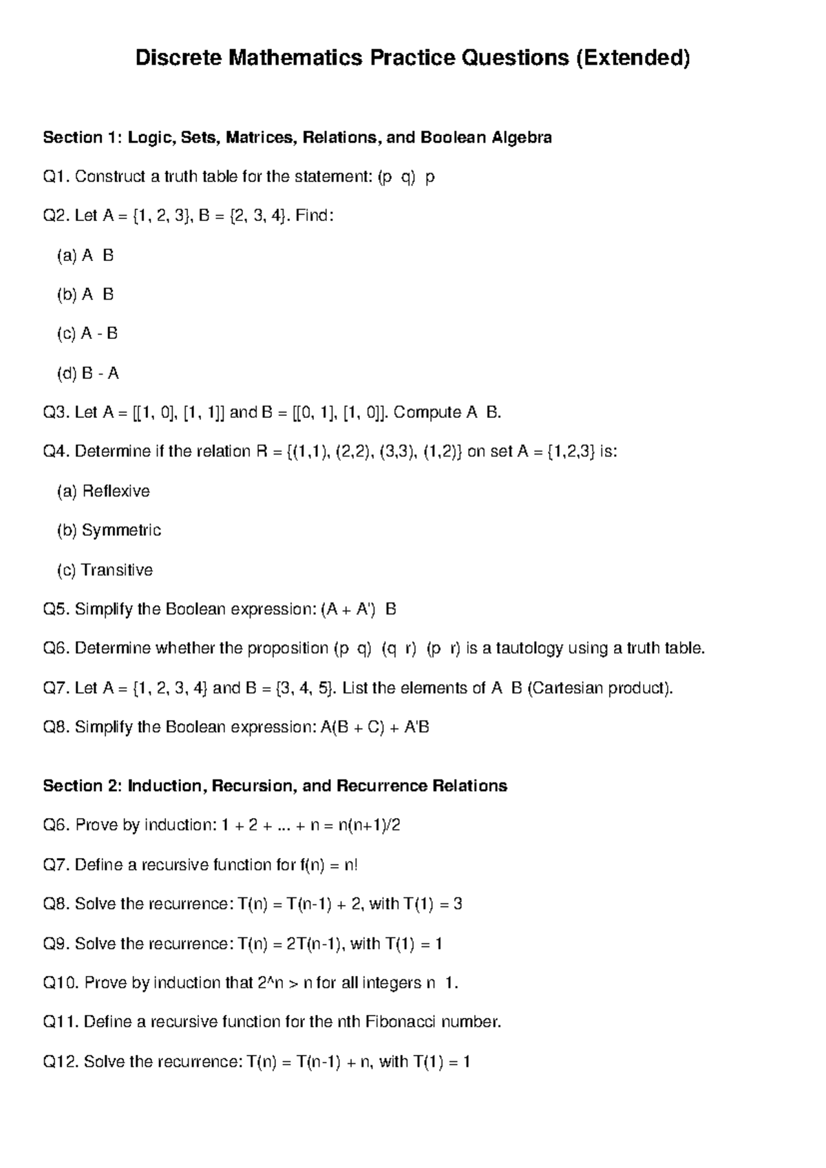 Discrete Math Practice Questions (DMATH 101) - Extended Edition - Studocu