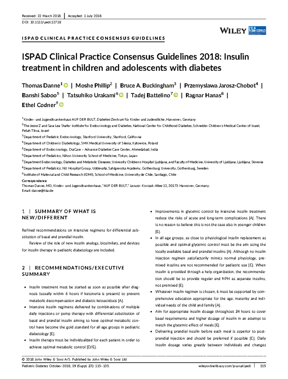 ISPAD Guidelines 2018: Insulin Treatment for Pediatric Diabetes - Studocu