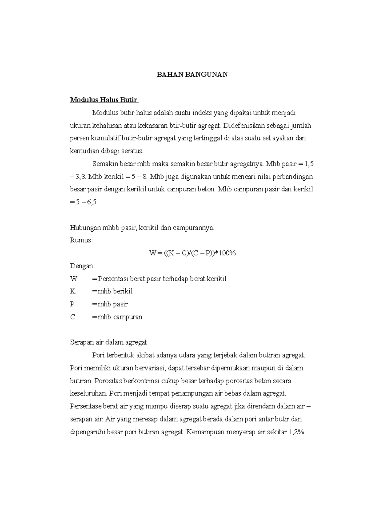 Modulus Halus Butir dalam Bahan Bangunan: Penjelasan dan Rumus - Studocu
