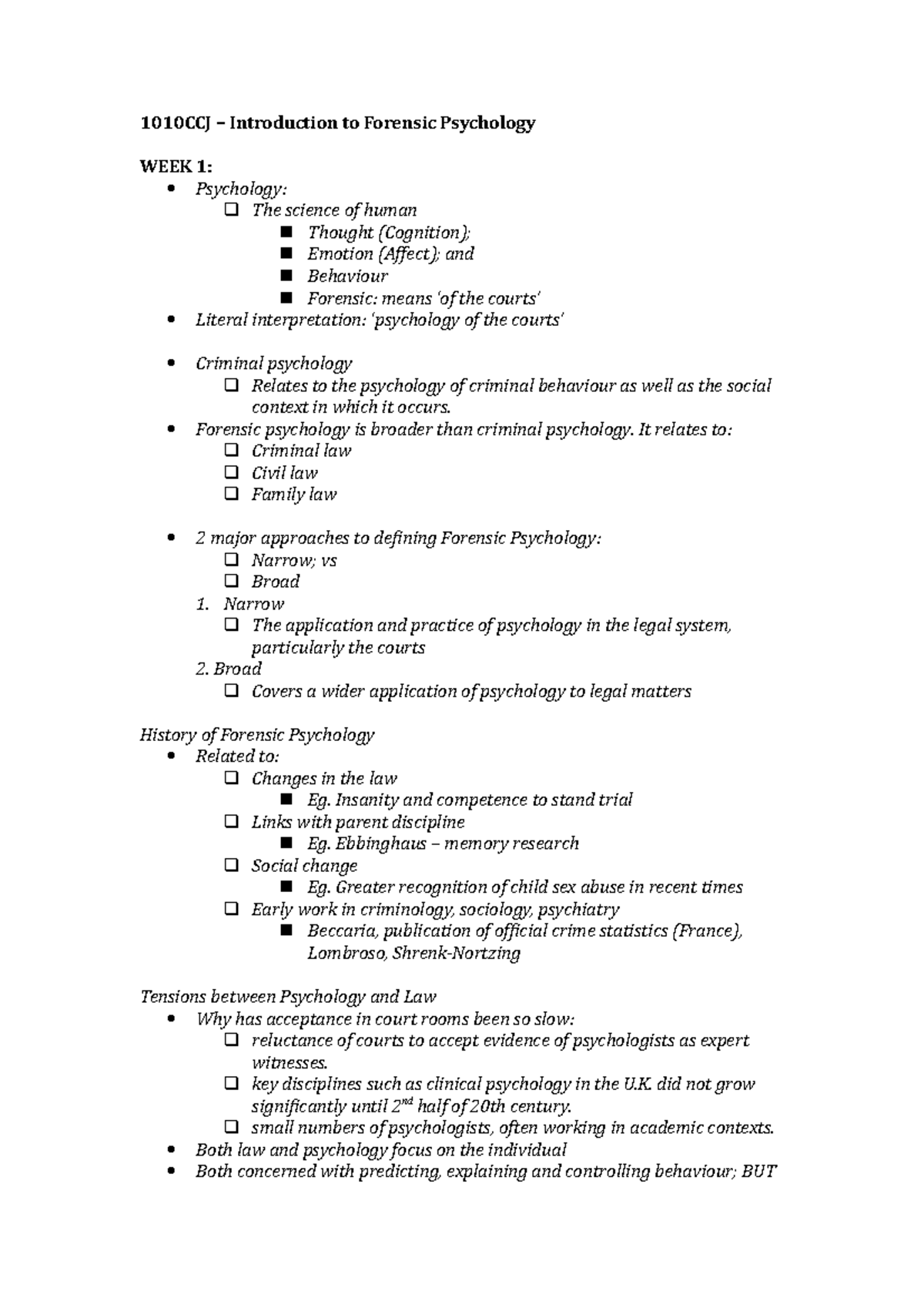 1010CCJ Final Exam Study Notes on Forensic Psychology Concepts - Studocu