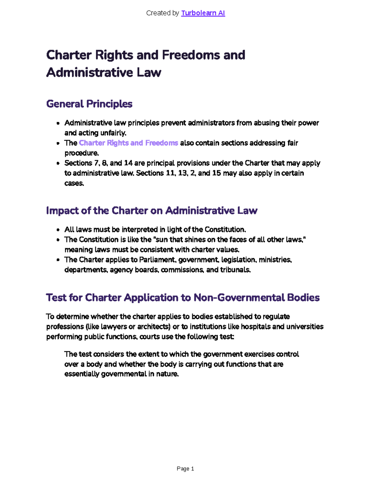 Administrative Law & Charter Rights: Key Principles and Cases - Studocu