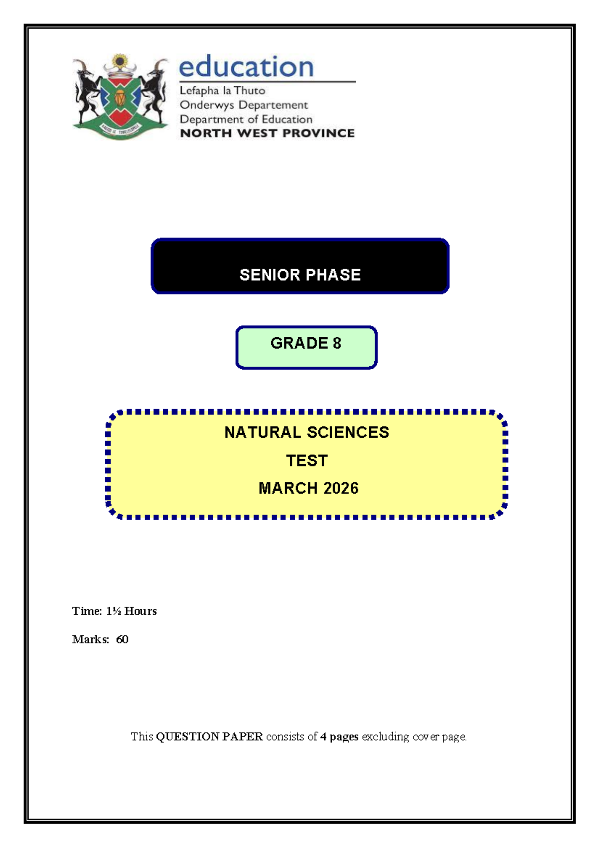 TERM 1 GRADE 8 NATURAL SCIENCES TEST MARCH 2026 - Studocu