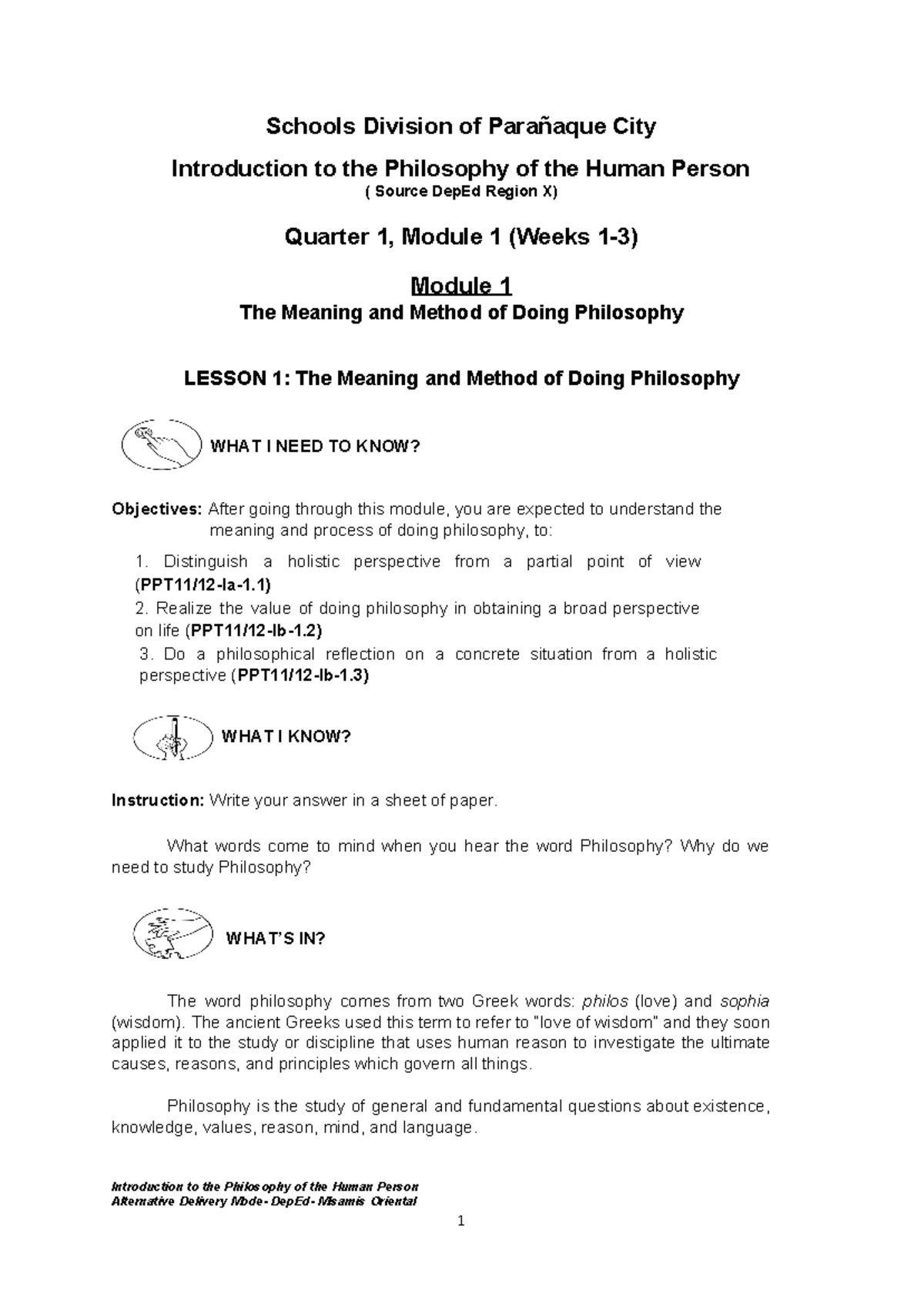 Philo SHS Quarter 1 Module 1 Week1-3 - Schools Division of Parañaque ...