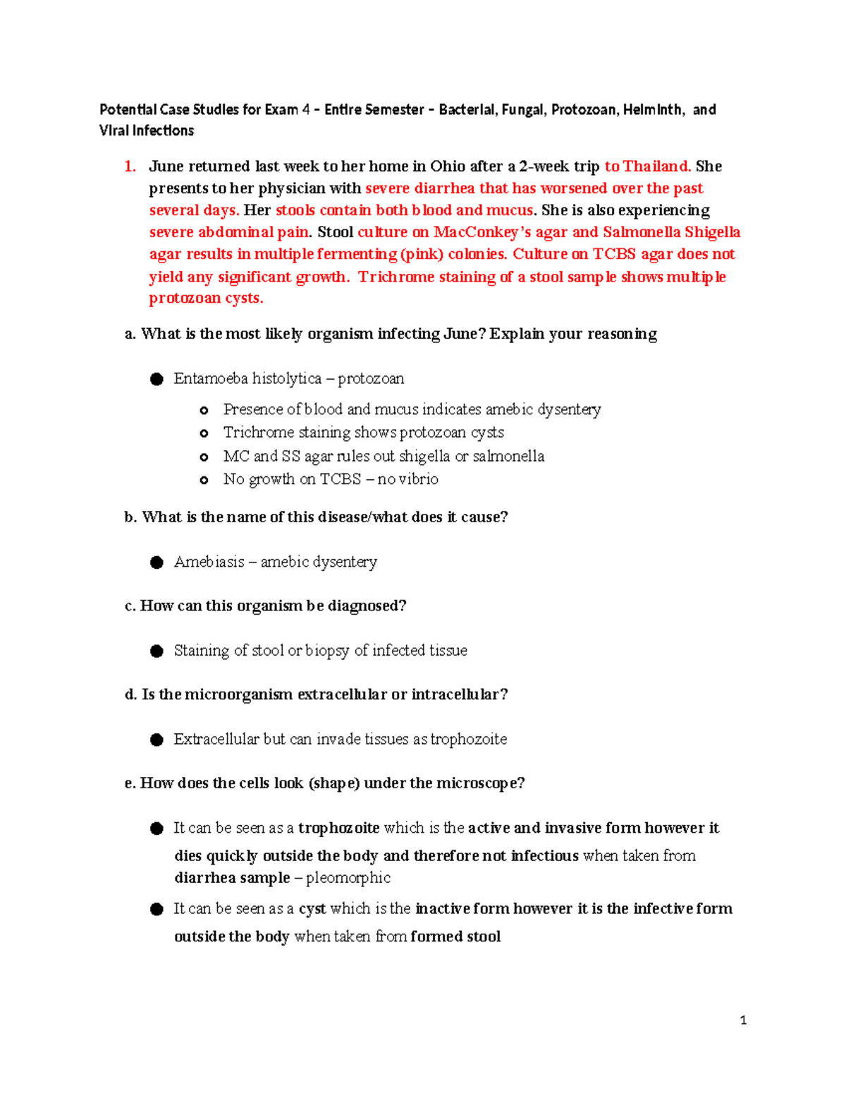Case Studies - Final Exam: Bacterial, Fungal, Protozoan, Helminth, and ...
