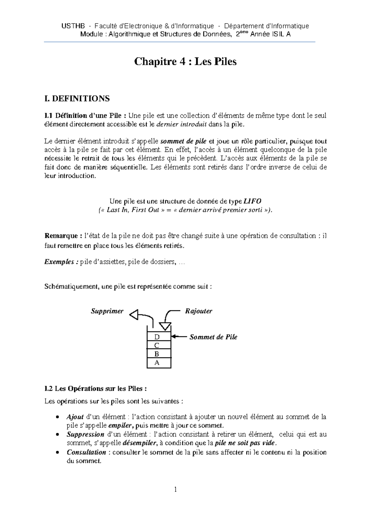 Chapitre 4 : Structures de Données - Les Piles (Algorithmiques ISIL A ...