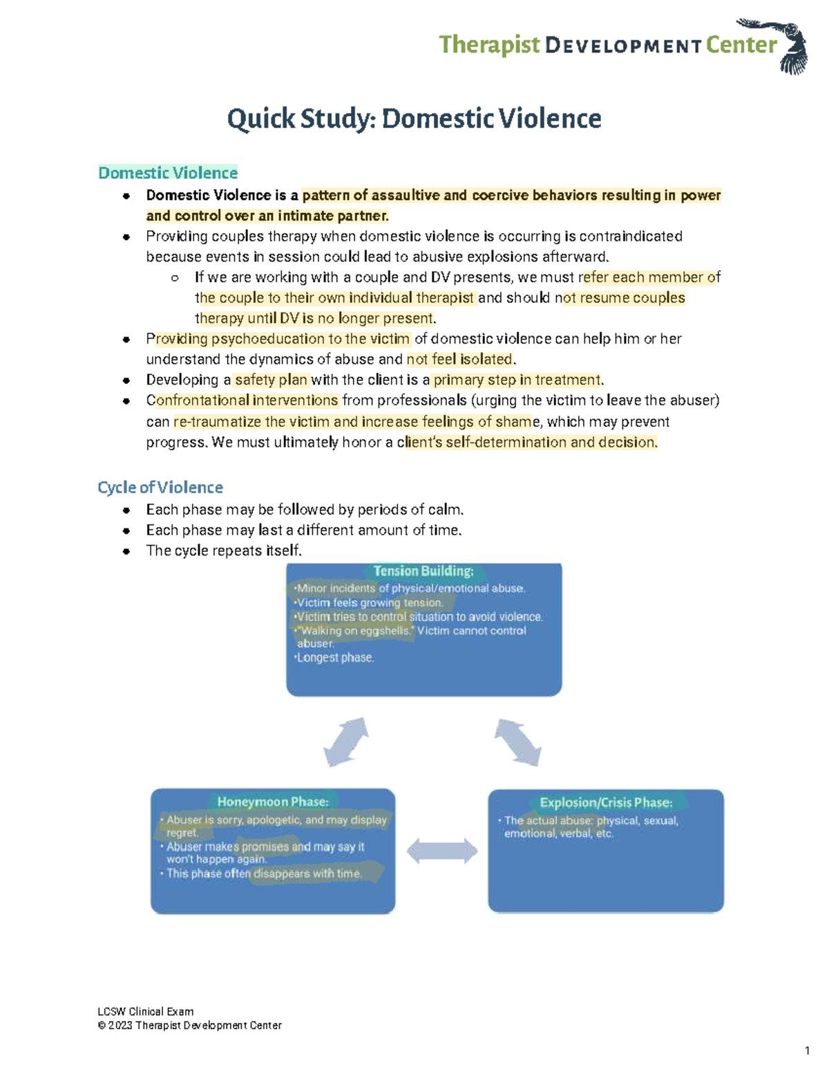 LCSW CE Quick Study: Understanding Domestic Violence Dynamics - Studocu