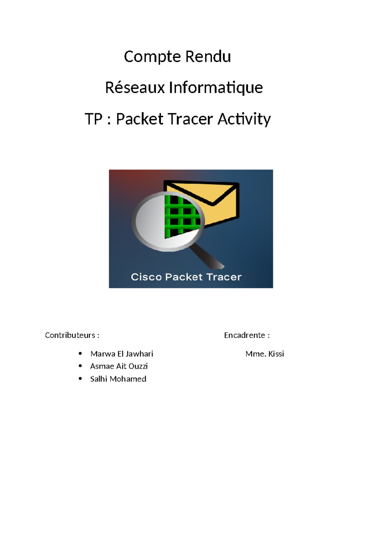 Compte Rendu - TP Cisco Packet Tracer en Réseaux Informatique - Studocu