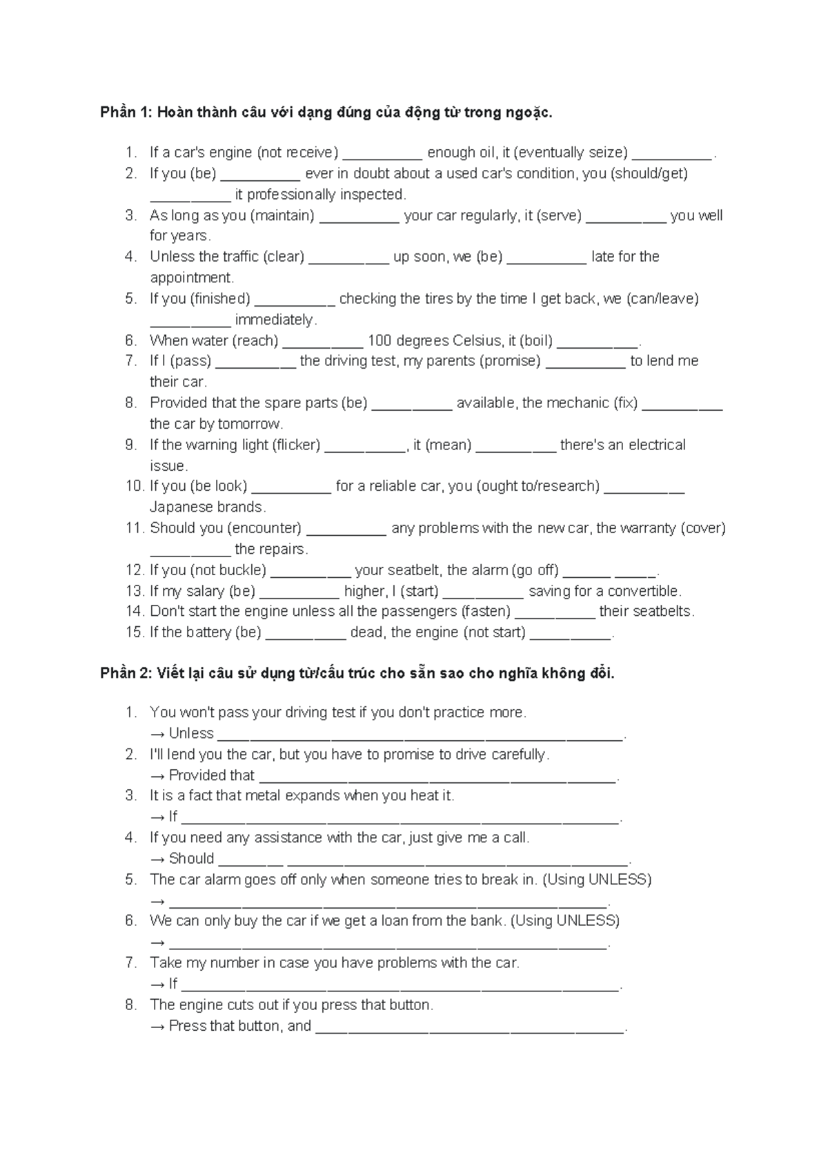 Unit 1: Grammar Worksheet on Conditional Sentences - Studocu