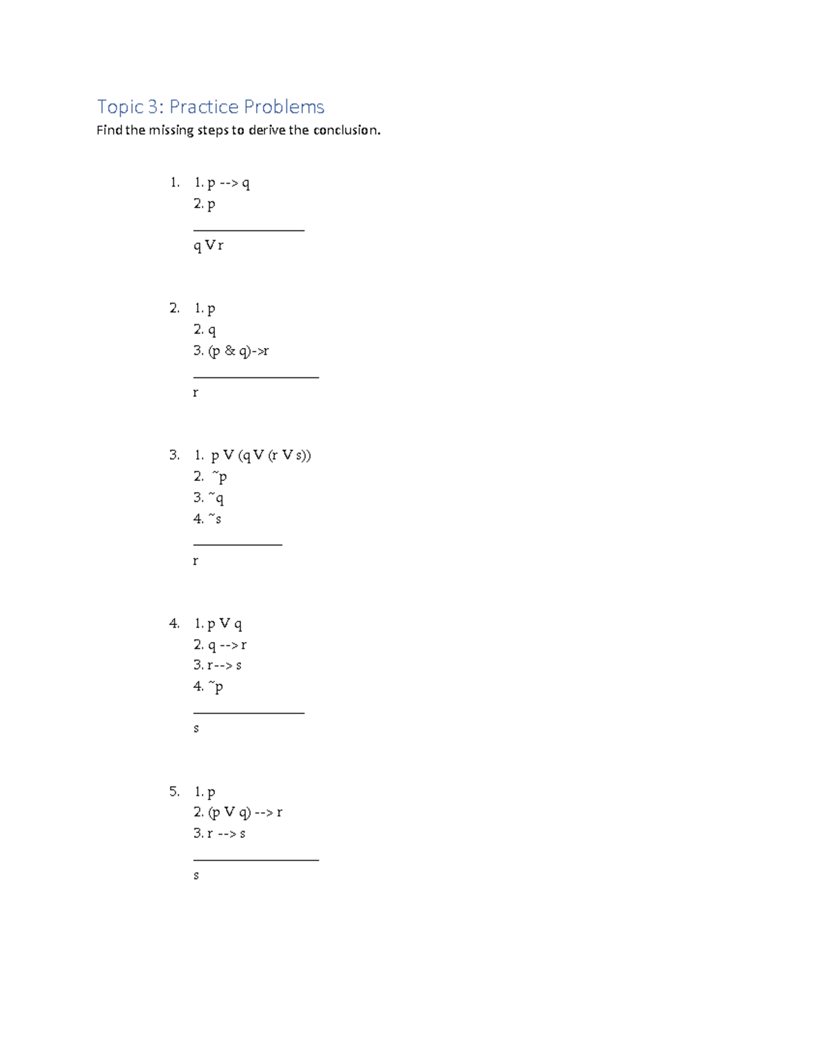 RO I Practice - Logic Problems and Solutions - Studocu