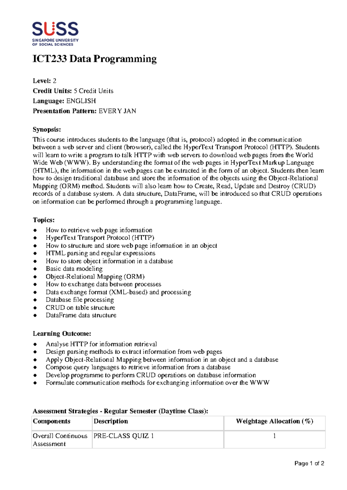 ICT233 Data Programming: HTTP, CRUD, and Data Management - Studocu