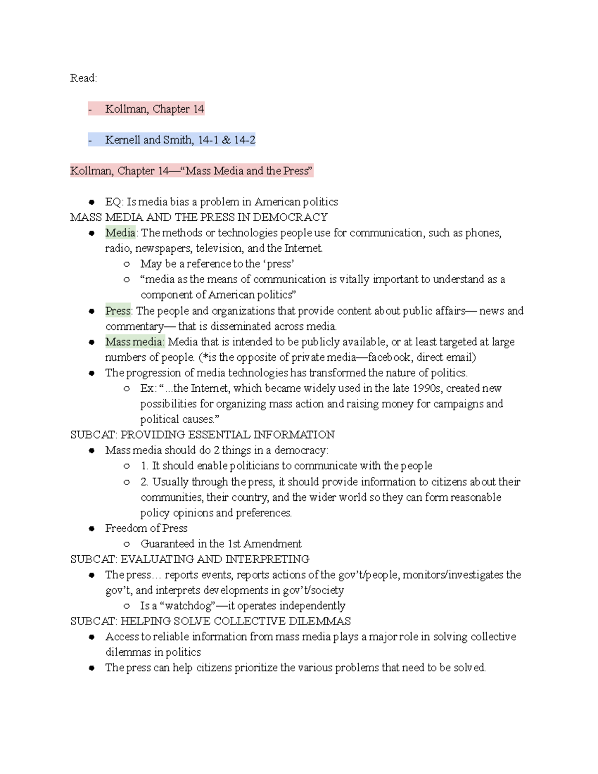 Week 9 - Mass Media Notes: Impact on American Politics and Society ...