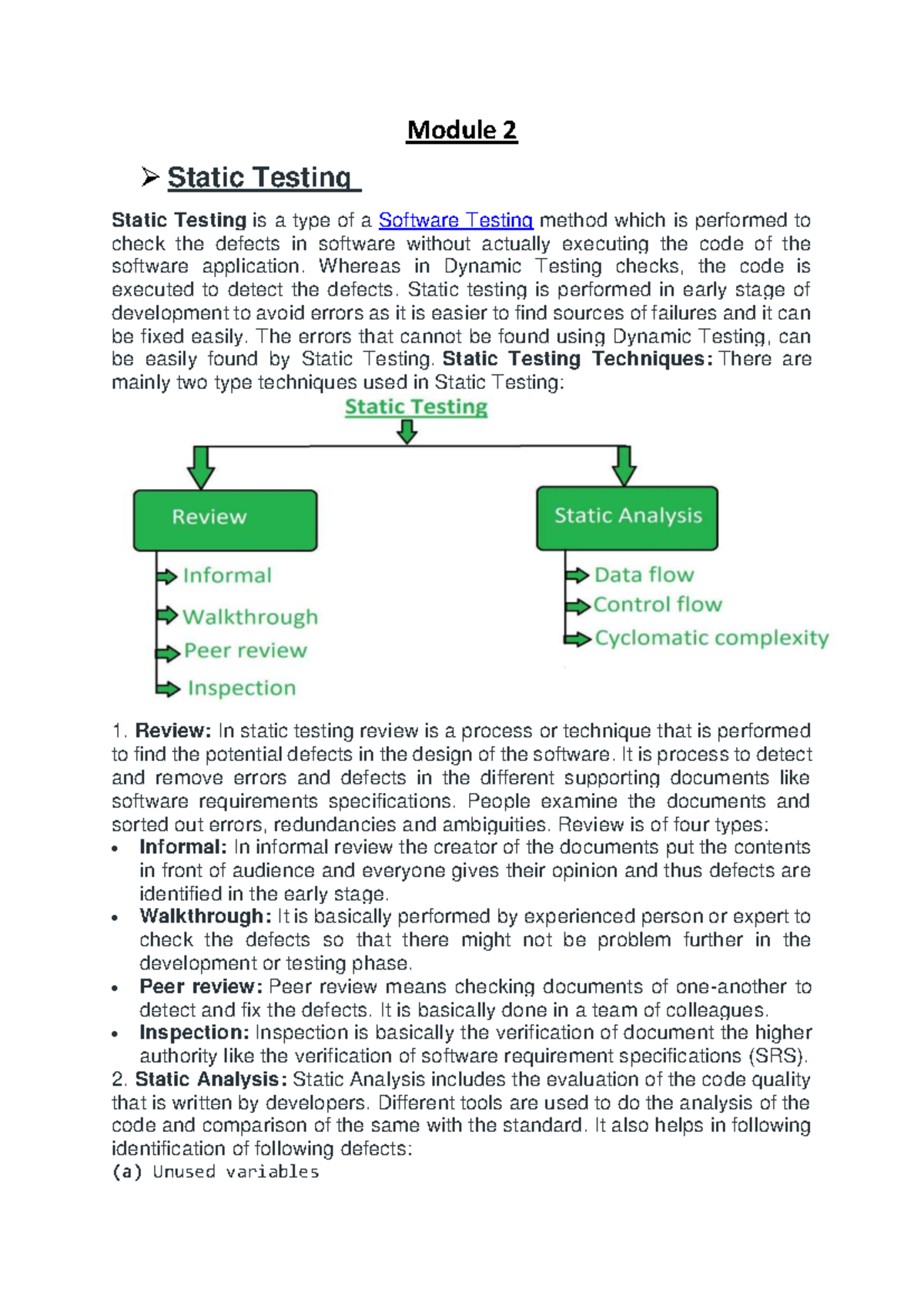 Module 2: Static Testing Techniques and Importance in Software Testing ...