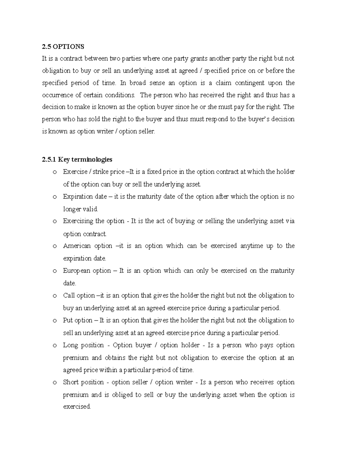 Options - Comprehensive Notes on Valuation and Types - Studocu