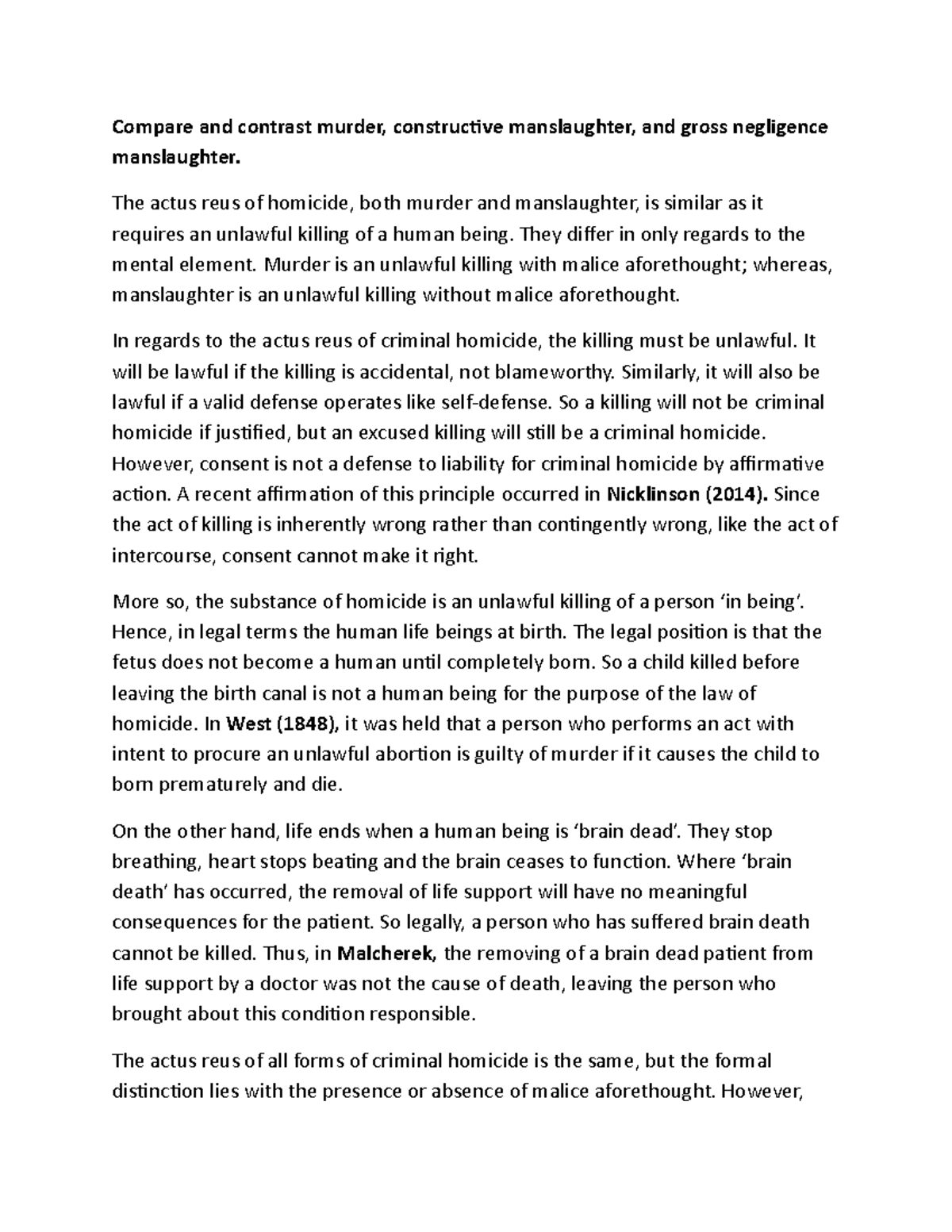 Murder vs. Constructive & Gross Negligence Manslaughter: A Comparative ...