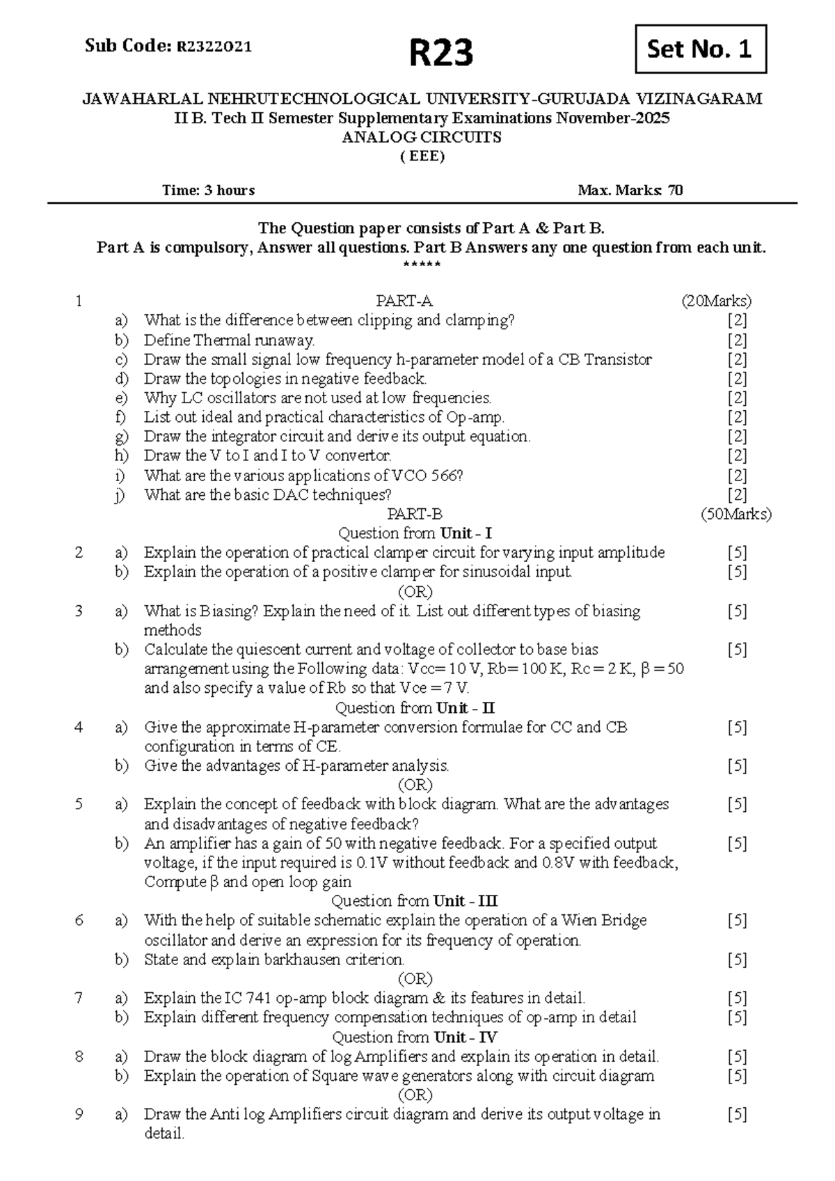 R2322O21 II B. Tech II Sem Analog Circuits Supplementary Exam Guide ...