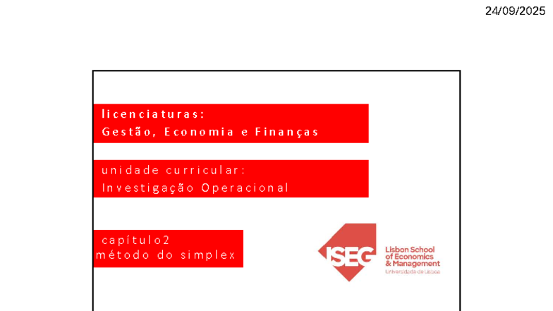 Aulas de Investigação Operacional - Capítulo 2: Método do Simplex (IO ...