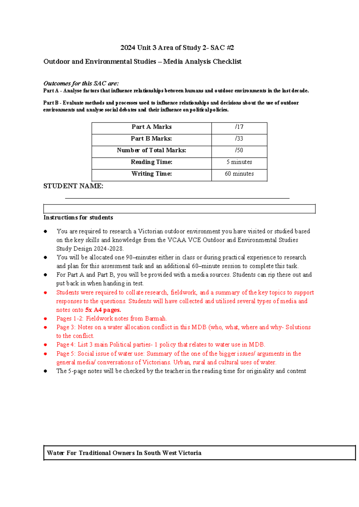 Media Analysis- Sac Outline-revision sheet - 2024 Unit 3 Area of Study ...