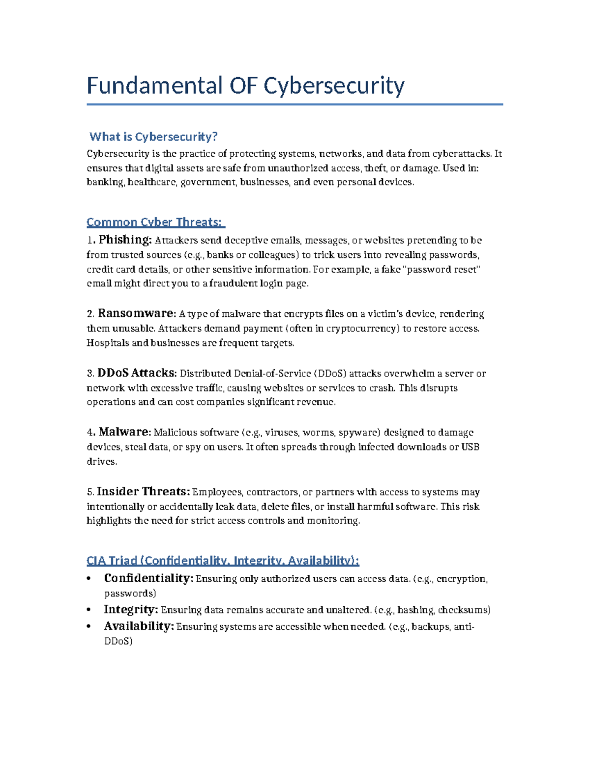 Cybersecurity Fundamentals: Key Concepts and Threats Overview - Studocu