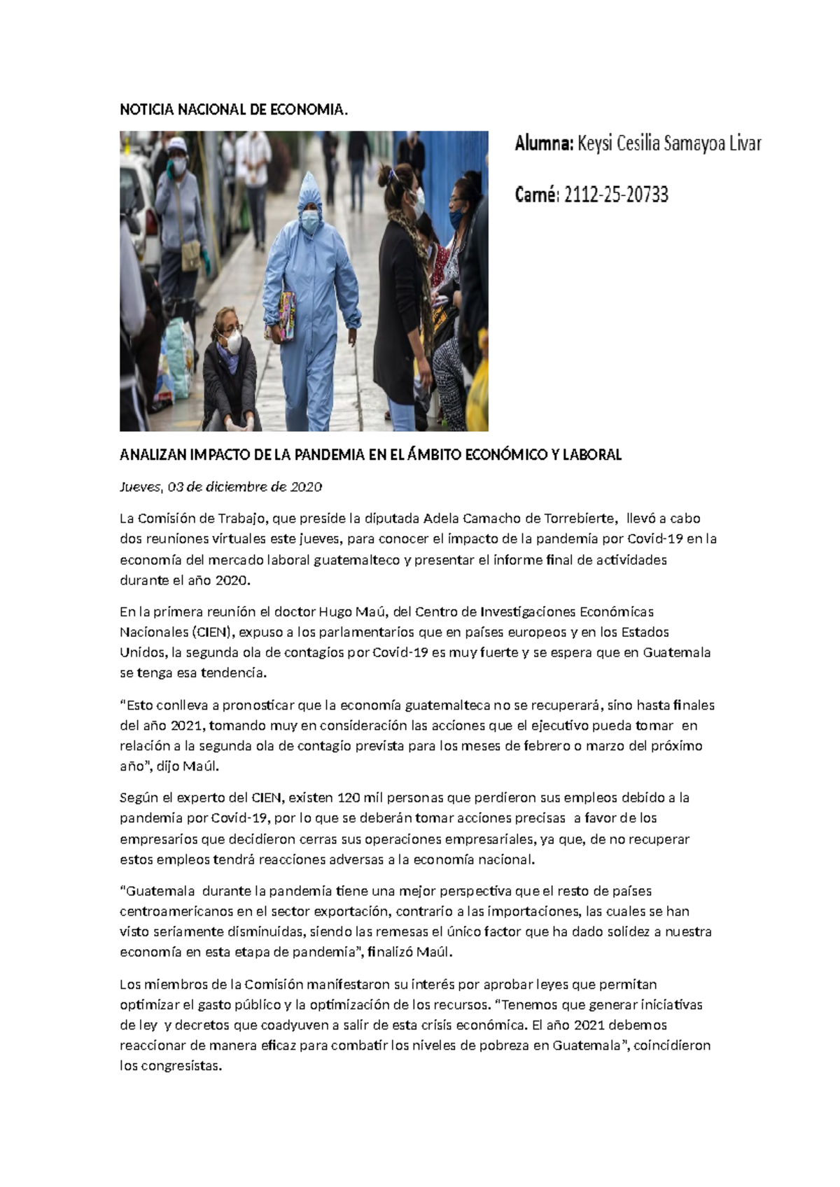 Análisis del Impacto de la Pandemia en la Economía y el Empleo - Studocu