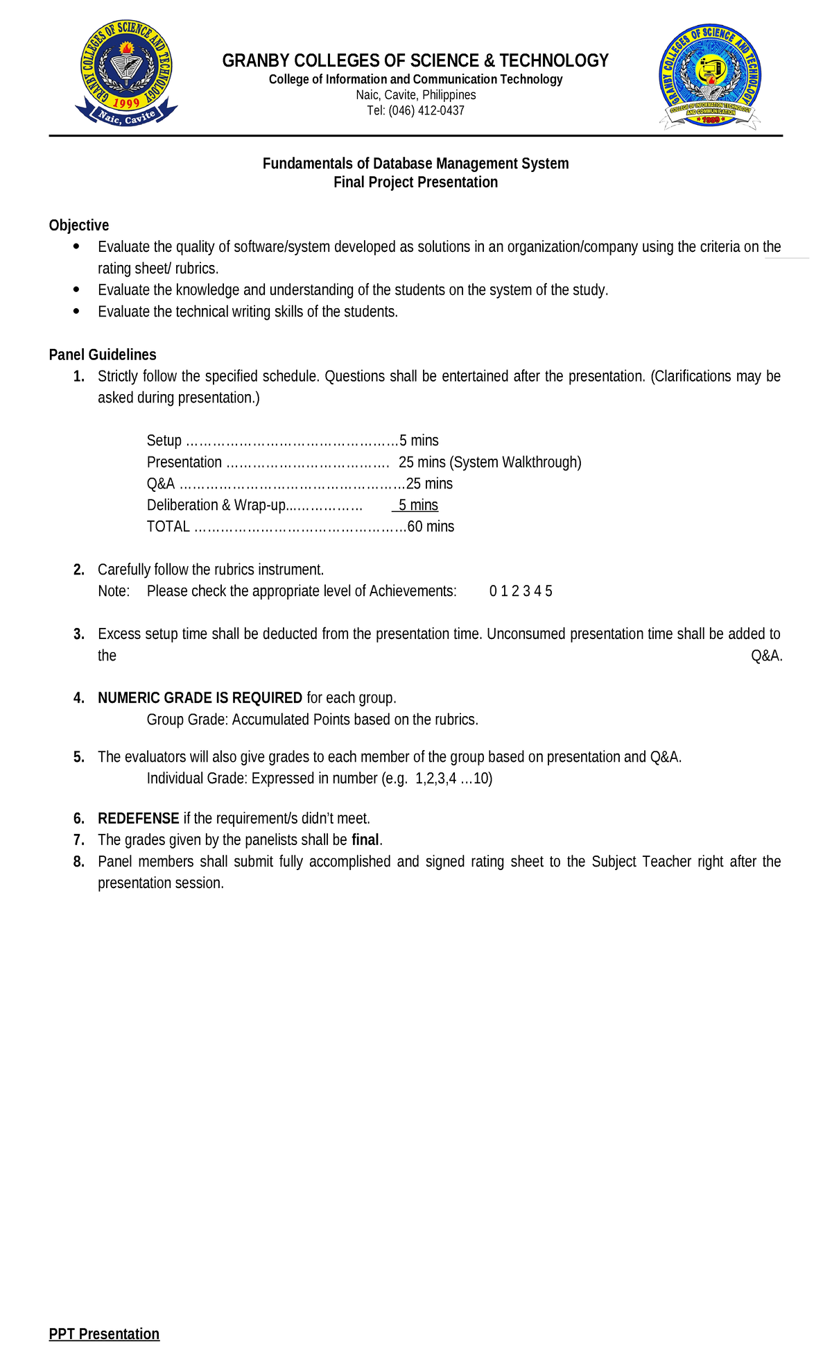 Final Project Presentation Guidelines - DBMS 101 - Studocu