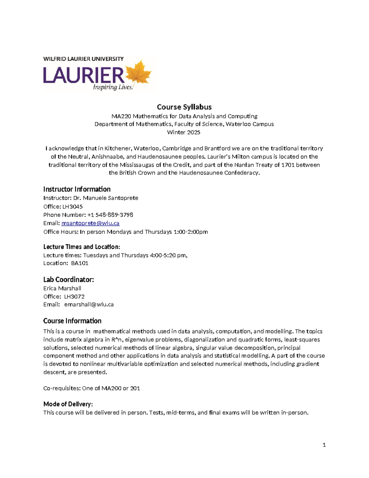 MA220 Course Syllabus: Mathematics for Data Analysis - Winter 2025 ...