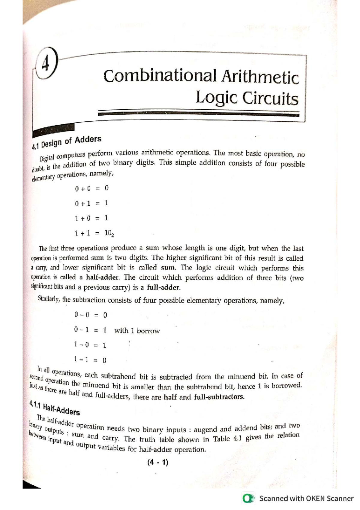 Combinational Arithmetic Logic Circuits: Adders & Subtractors - Studocu