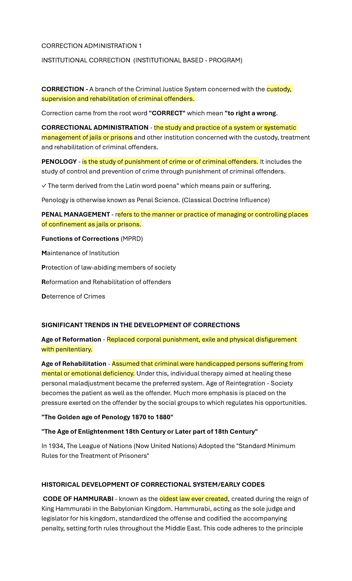 CORRECTION ADMINISTRATION 1: Overview of Institutional Corrections ...