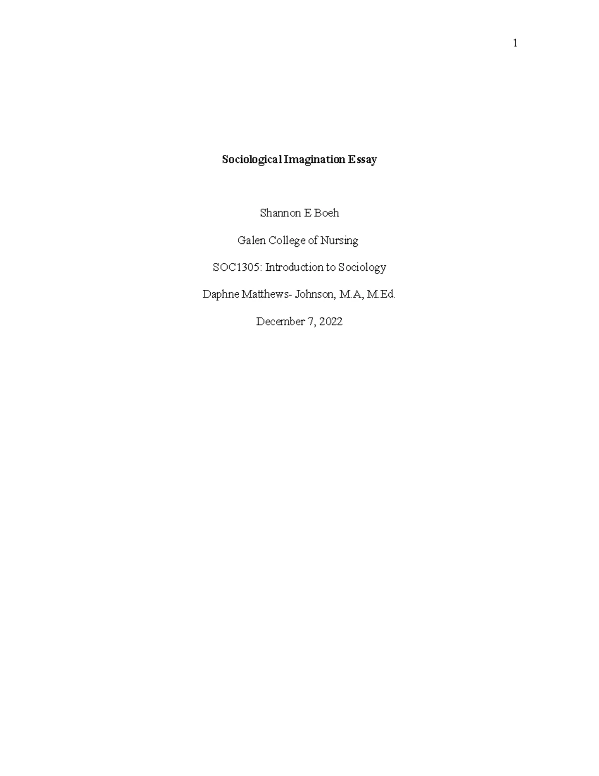 1305: Sociological Imagination Essay on Weight and Identity Struggles ...