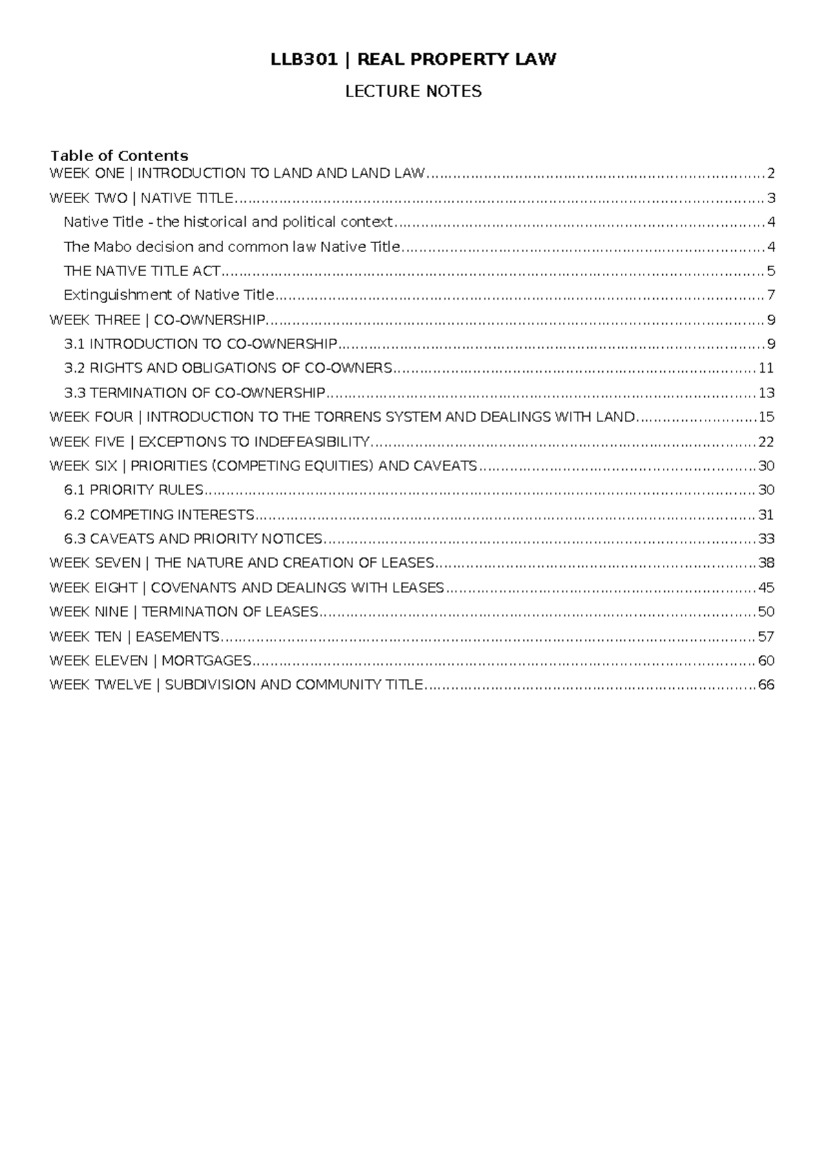 LLB301 Final Exam Lecture Notes on Real Property Law - Studocu
