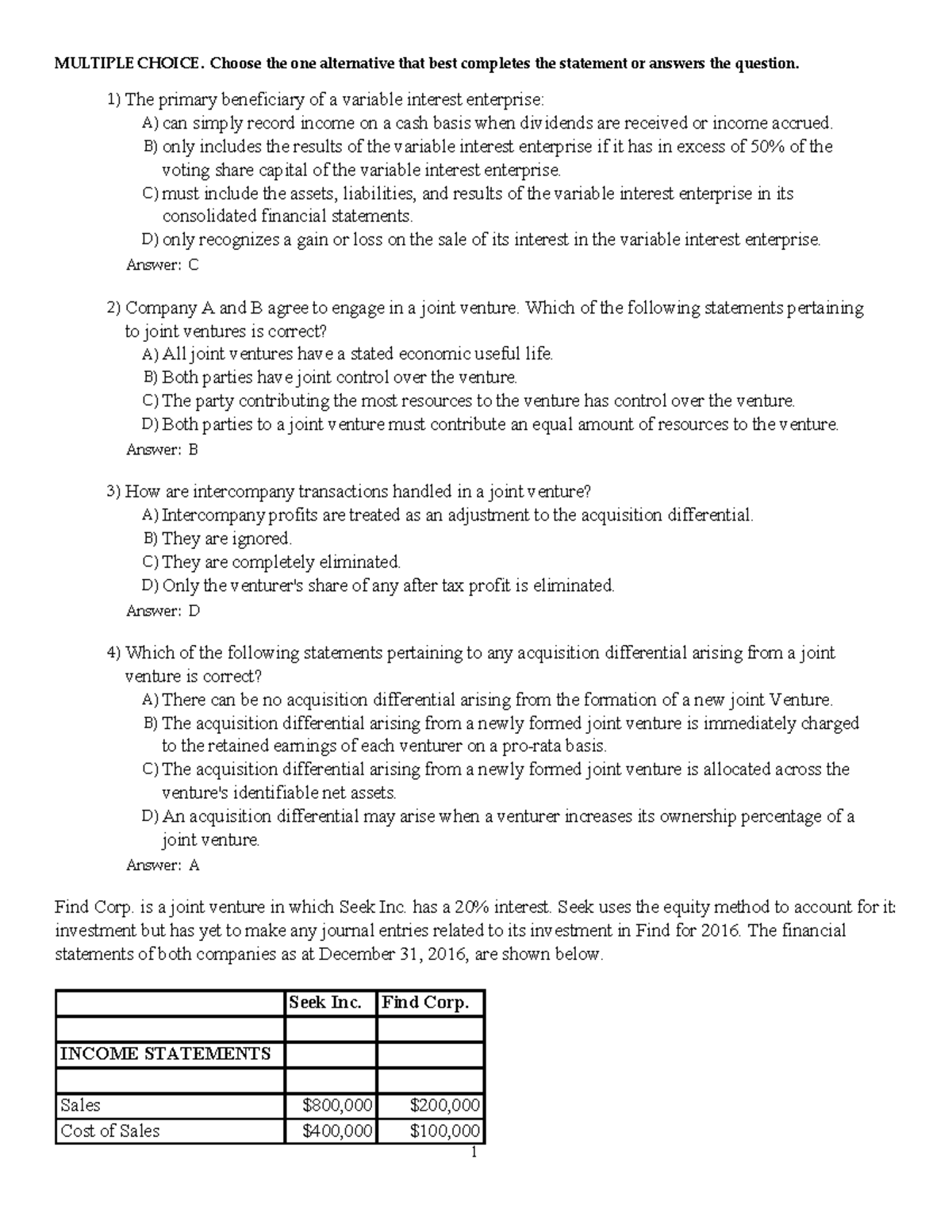 CH09 - Advanced Accounting Chapter 9 Summaries and Practice Questions ...