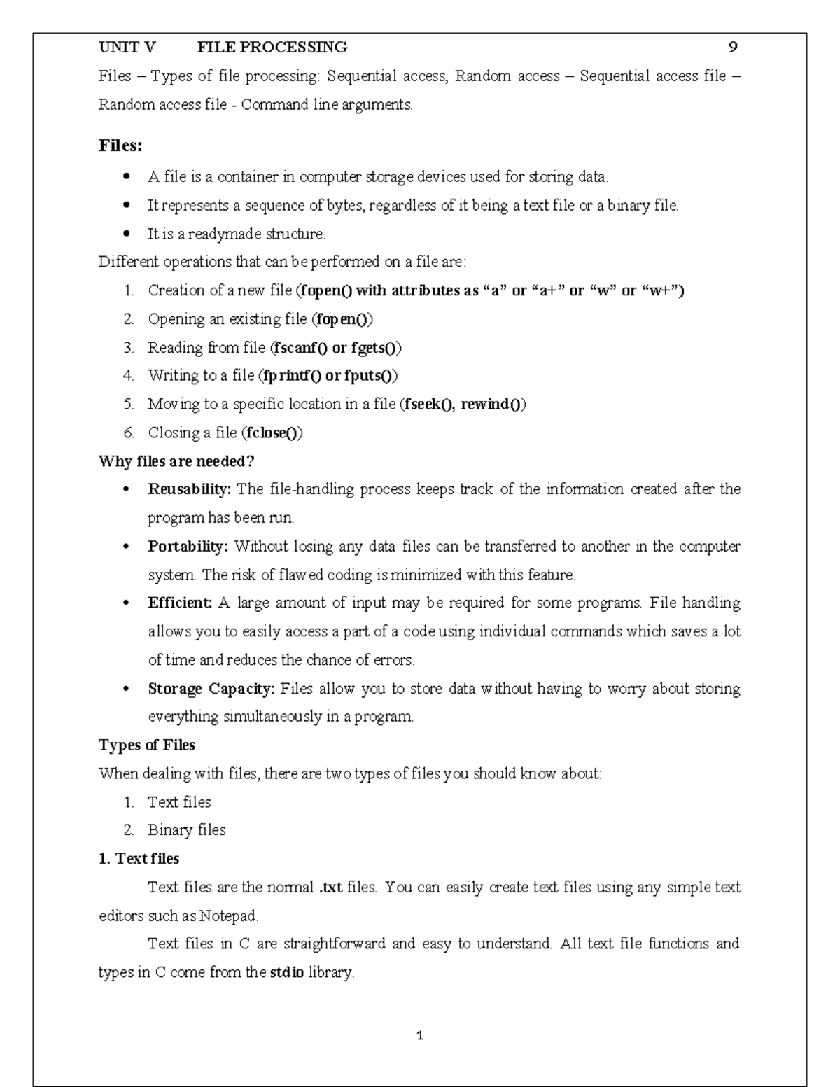 CSE 102: Unit 5 - File Processing and Command Line Arguments Overview ...