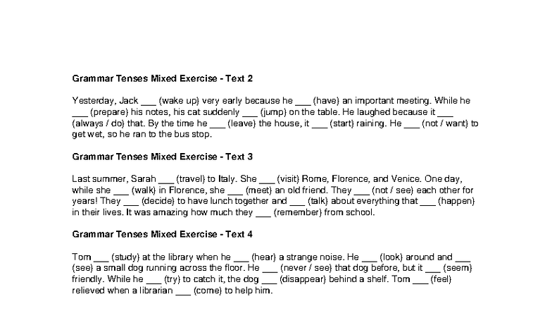 English Tenses Exercises Set 2: Mixed Grammar Practice - Studocu