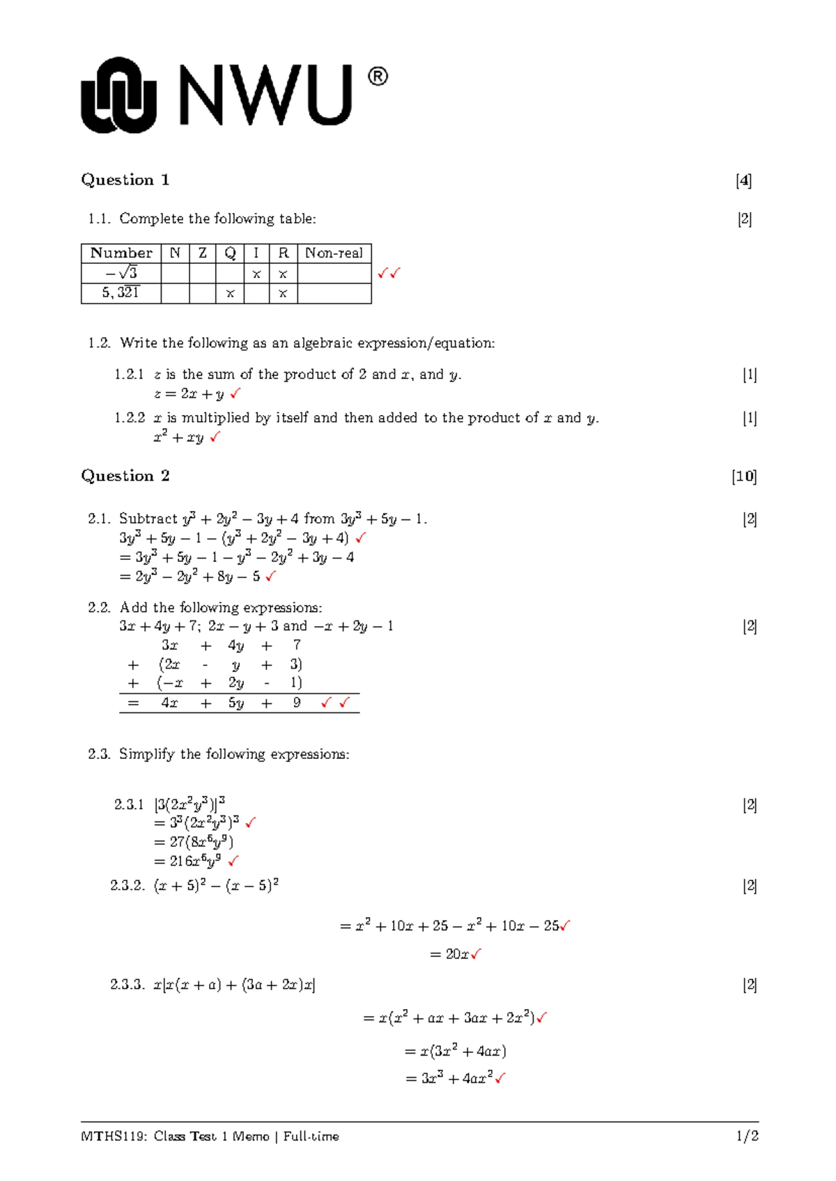 MTHS119 Test 1 Questions - March 18, 2023 - Studocu