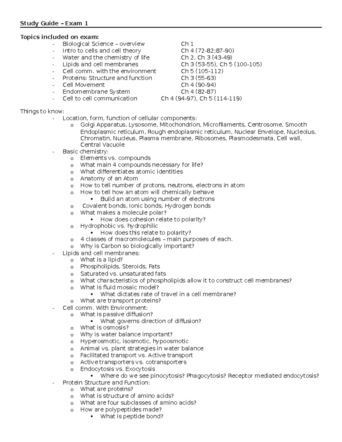 Study Guide - BIO101 Exam 1: Key Topics & Concepts Overview - Studocu