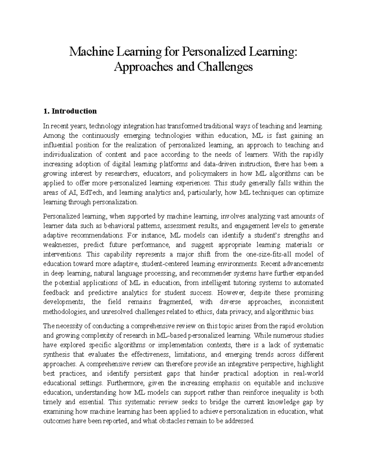 Machine Learning Applications in Personalized Learning: A Systematic ...