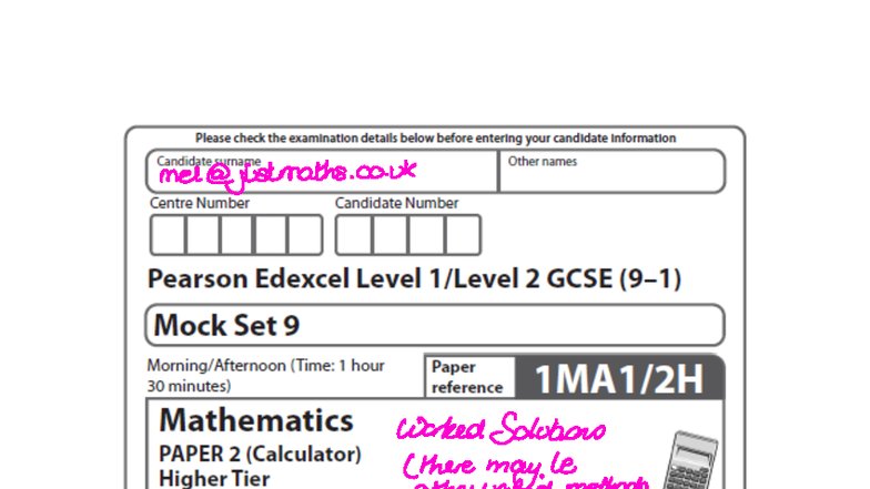 GCSE Maths Mock Set 9 1MA1 2H Worked Solutions - Studocu