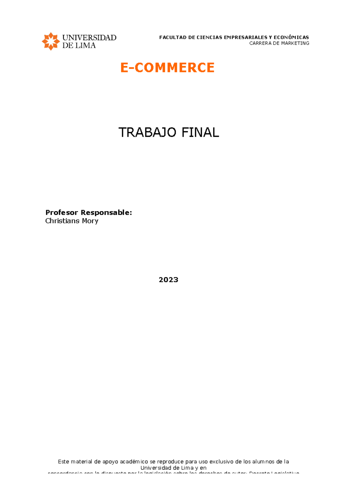 Trabajo Final - Ecommerce 2023-1(1) - E-COMMERCE TRABAJO FINAL Profesor ...