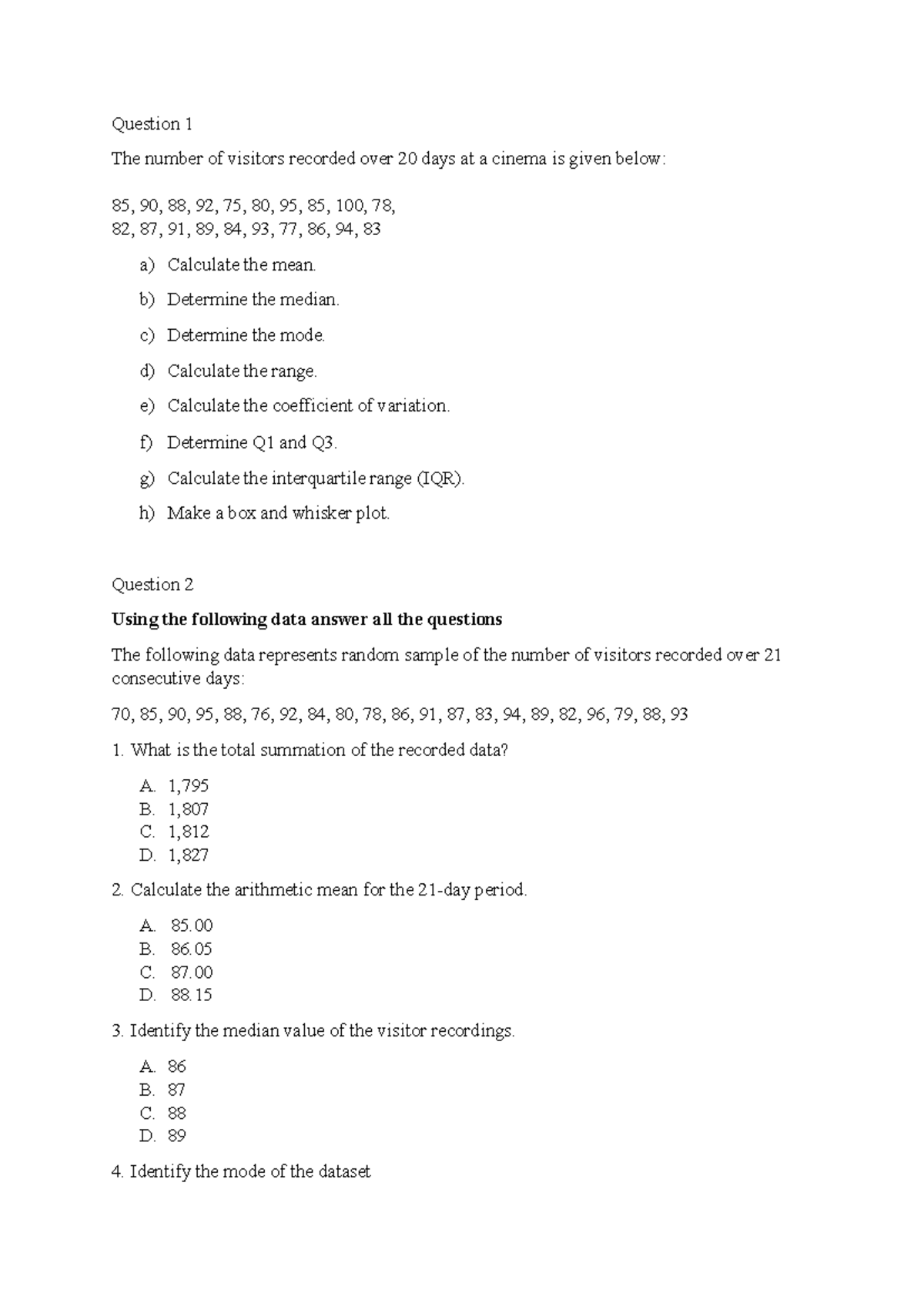 Data analysis questions for beginners.