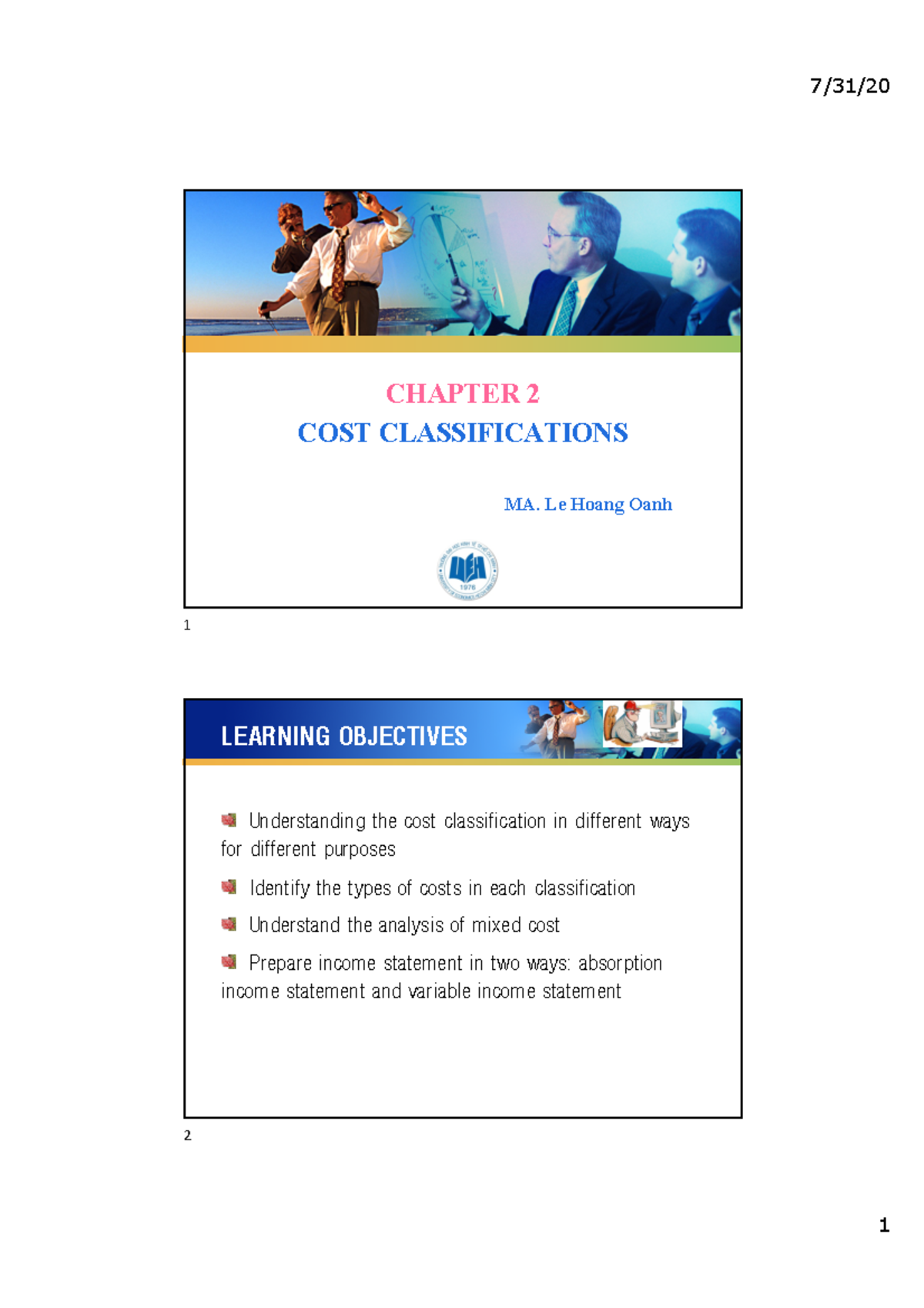 Chapter 2 - Comprehensive Overview of Cost Classifications - Studocu