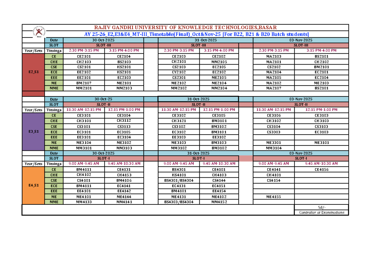 AY 25-26 Engineering Time Table (Final) for MT-3 - Studocu