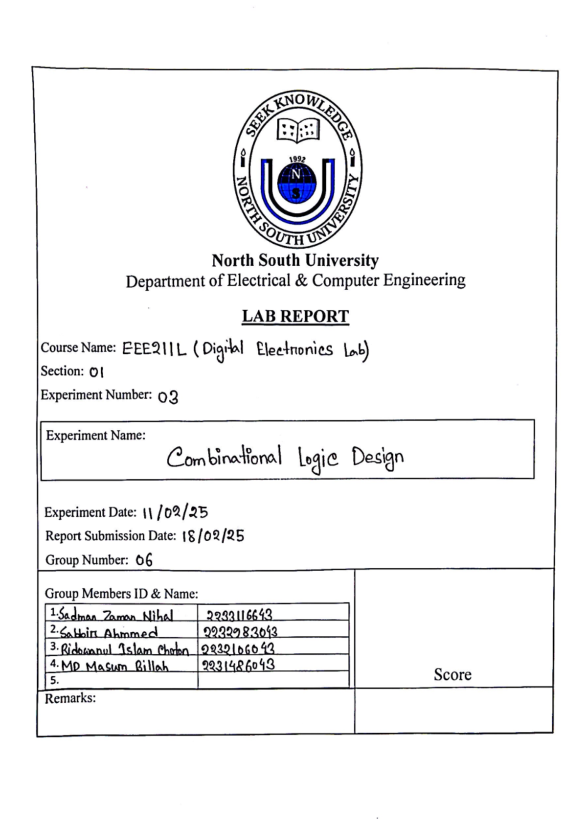 EEE211 L [LAB-2] - LAB REPORT-2 - STAR i 1992 N SECURITY i SOUTH North ...