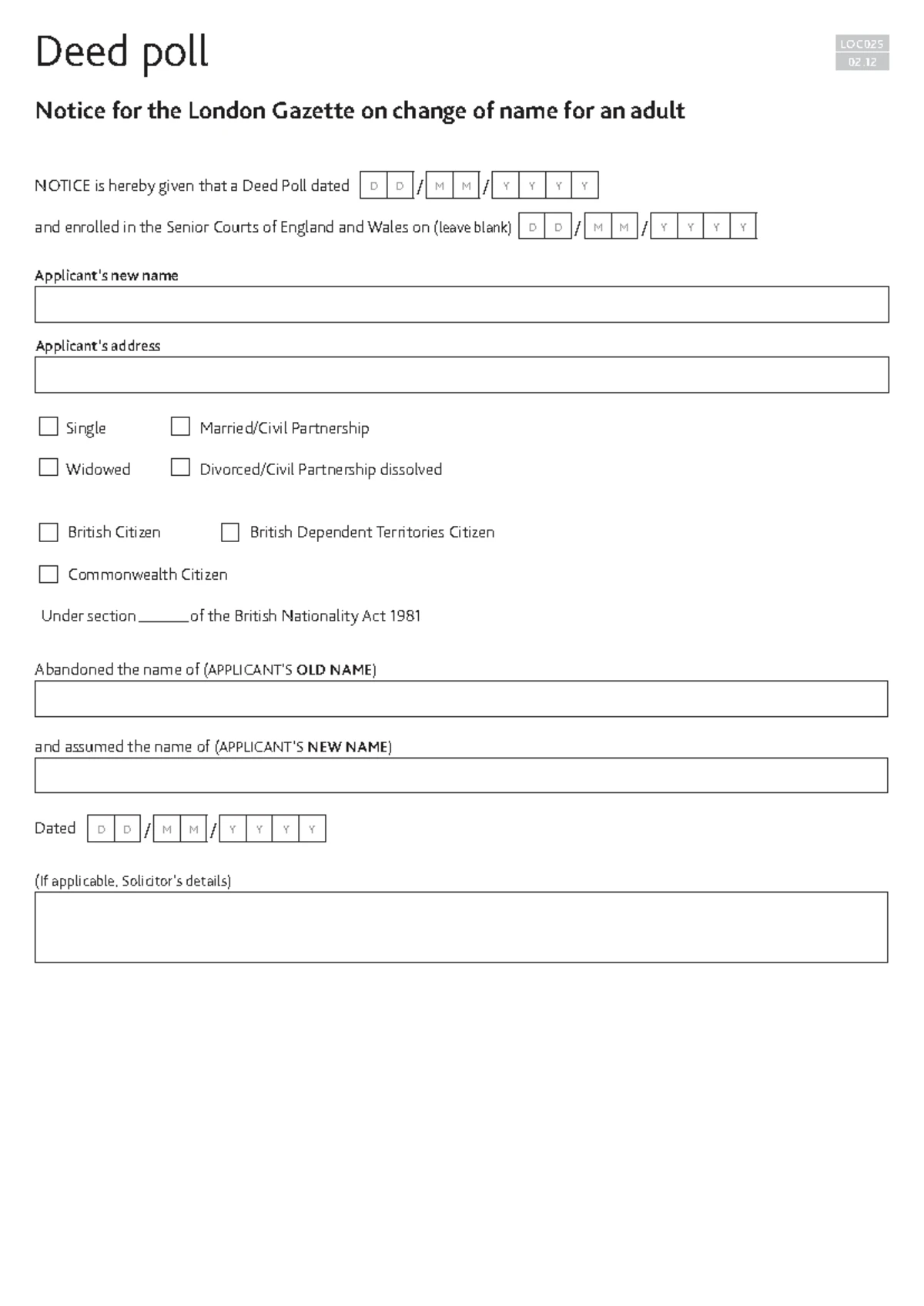 Change of Name Deed - LOC020 06.23 for Central Office Enrollment - Studocu