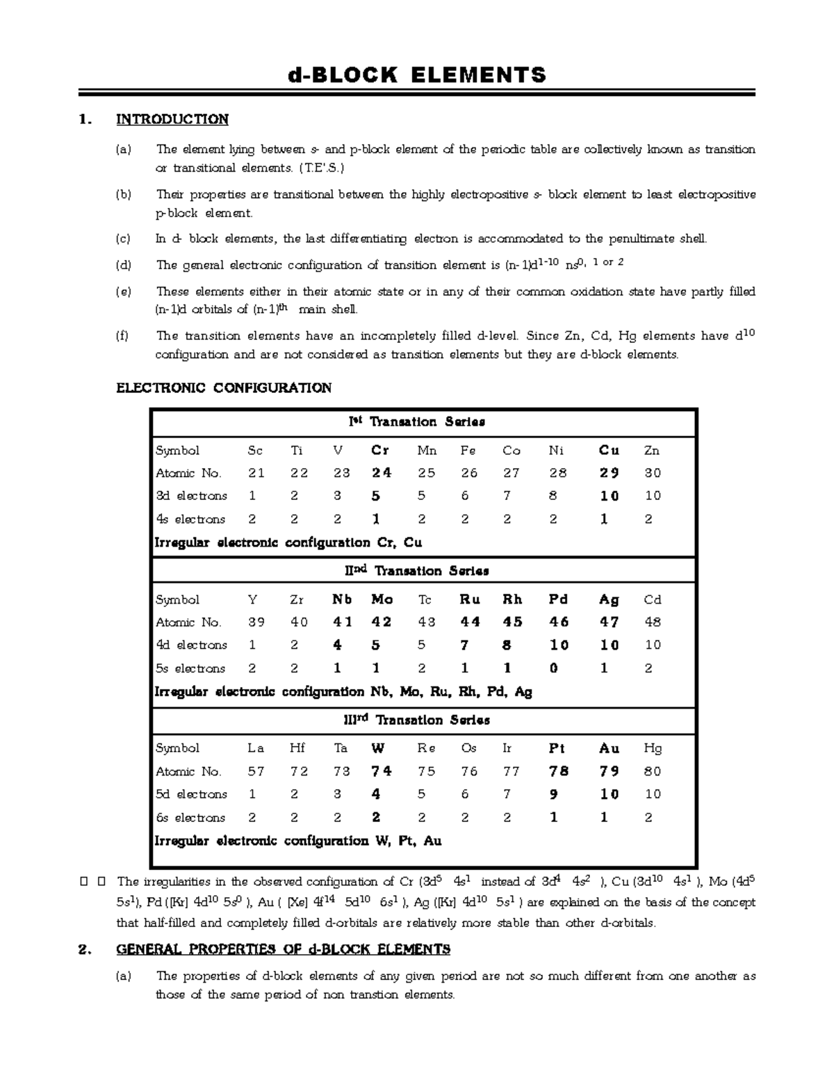 D-Block Elements: Properties and Characteristics of Transition Metals ...