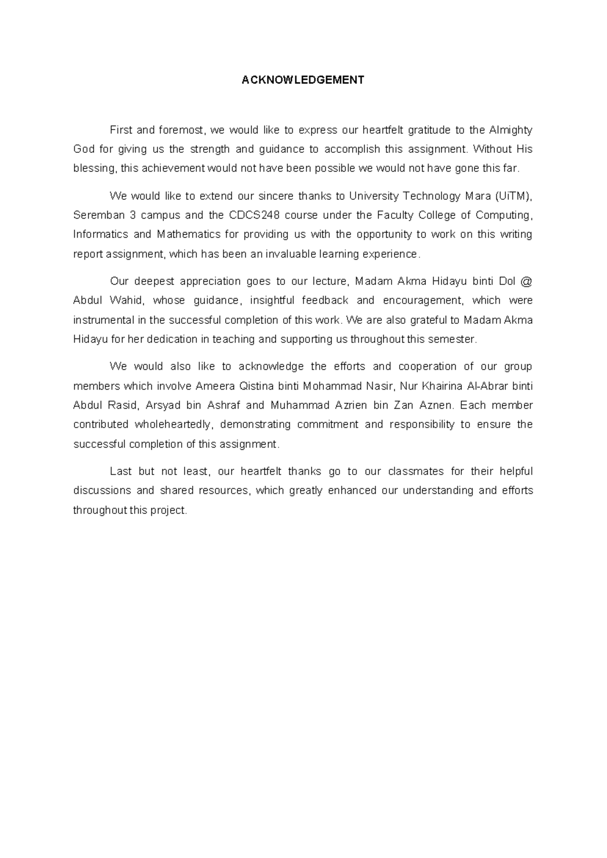 ACC407 Final Project Simulation: Acknowledgements and Transactions ...