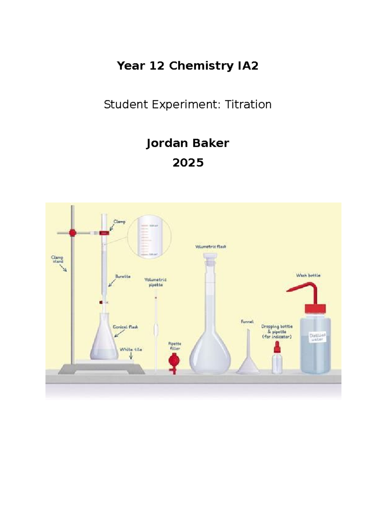 Year 12 Chemistry IA2 Titration Experiment Draft by Jordan Baker - Studocu