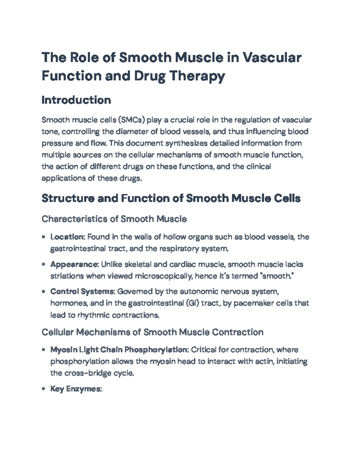 Smooth Muscle Function and Drug Therapy in Vascular Health Overview ...